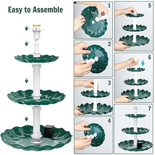 AISITIN 3 Tiered Bird Bath with 3.5W Solar Water Pump & Fountain | Green Plastic thumbnail 2