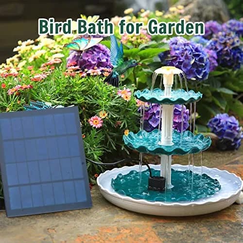 AISITIN 3 Tiered Bird Bath with 3.5W Solar Water Pump & Fountain | Green Plastic thumbnail 3