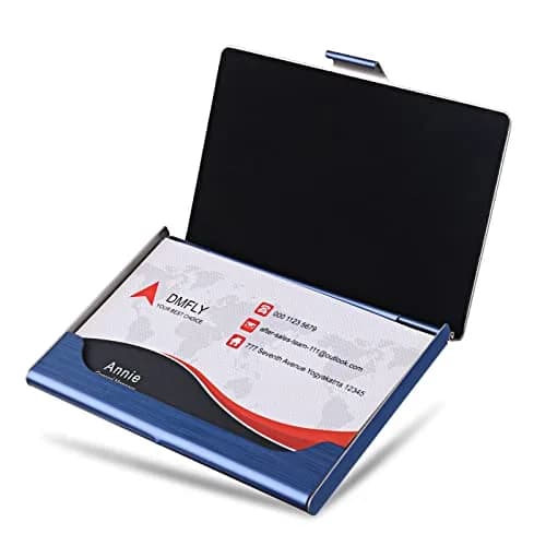 DMFLY Business Card Holder, Slim Metal Case for Men & Women, Blue | Professional Stainless Steel Wallet thumbnail 3