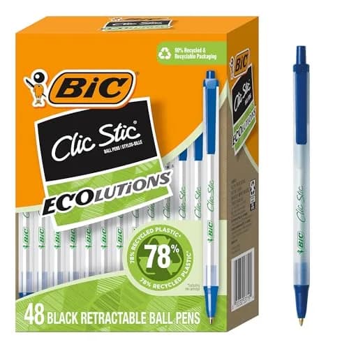 BIC Ecolutions Clic Stic Blue Ballpoint Pens, Medium Point, 48-Count | Smooth Ink Flow thumbnail 1