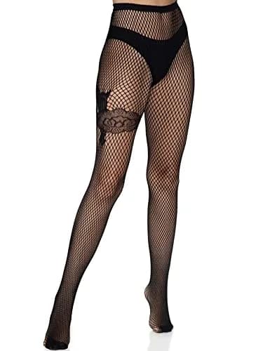 Leg Avenue Women Gunslinger Tights, Black, One Size | Edgy Fishnet with Revolver Accent (70-120 chars) thumbnail 3
