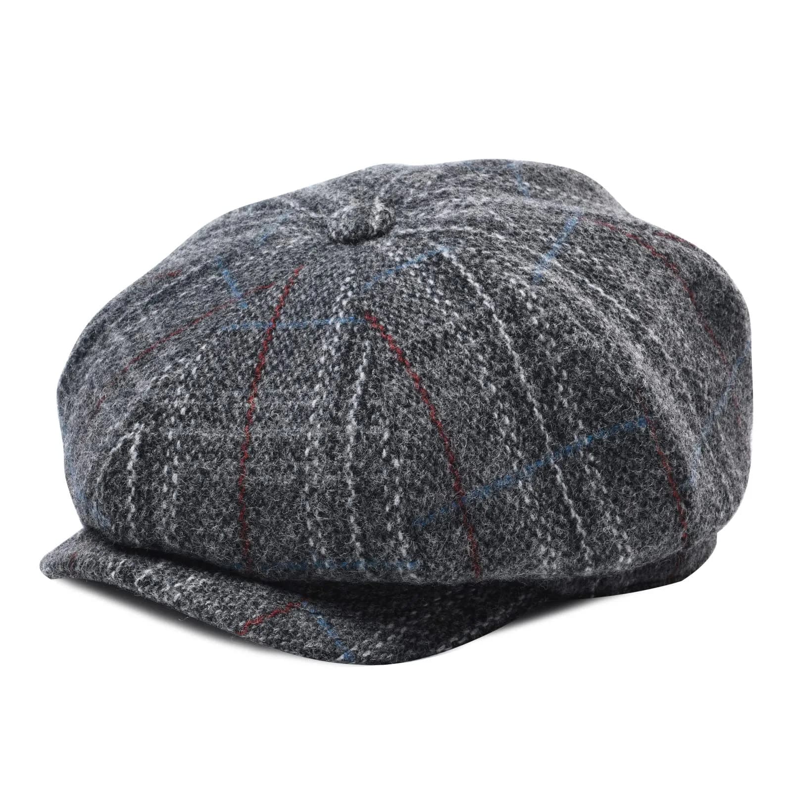 BOTVELA Wool Blend Newsboy Flat Cap Plaid Grey 7 7/8 | Classic 8 Panel Tweed Hat for Men — Plaid Grey