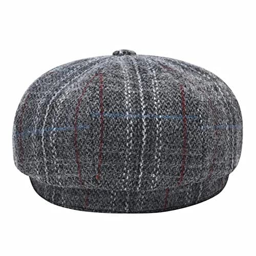 BOTVELA Wool Blend Newsboy Flat Cap Plaid Grey 7 7/8 | Classic 8 Panel Tweed Hat for Men thumbnail 4