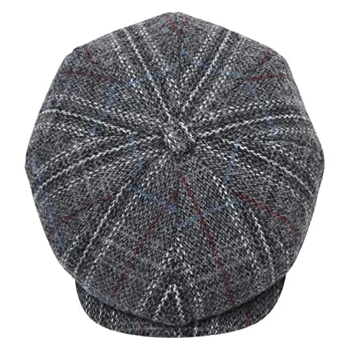 BOTVELA Wool Blend Newsboy Flat Cap Plaid Grey 7 7/8 | Classic 8 Panel Tweed Hat for Men thumbnail 5
