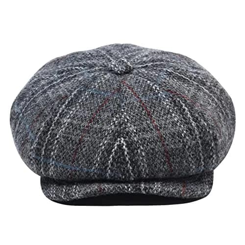 BOTVELA Wool Blend Newsboy Flat Cap Plaid Grey 7 7/8 | Classic 8 Panel Tweed Hat for Men thumbnail 3