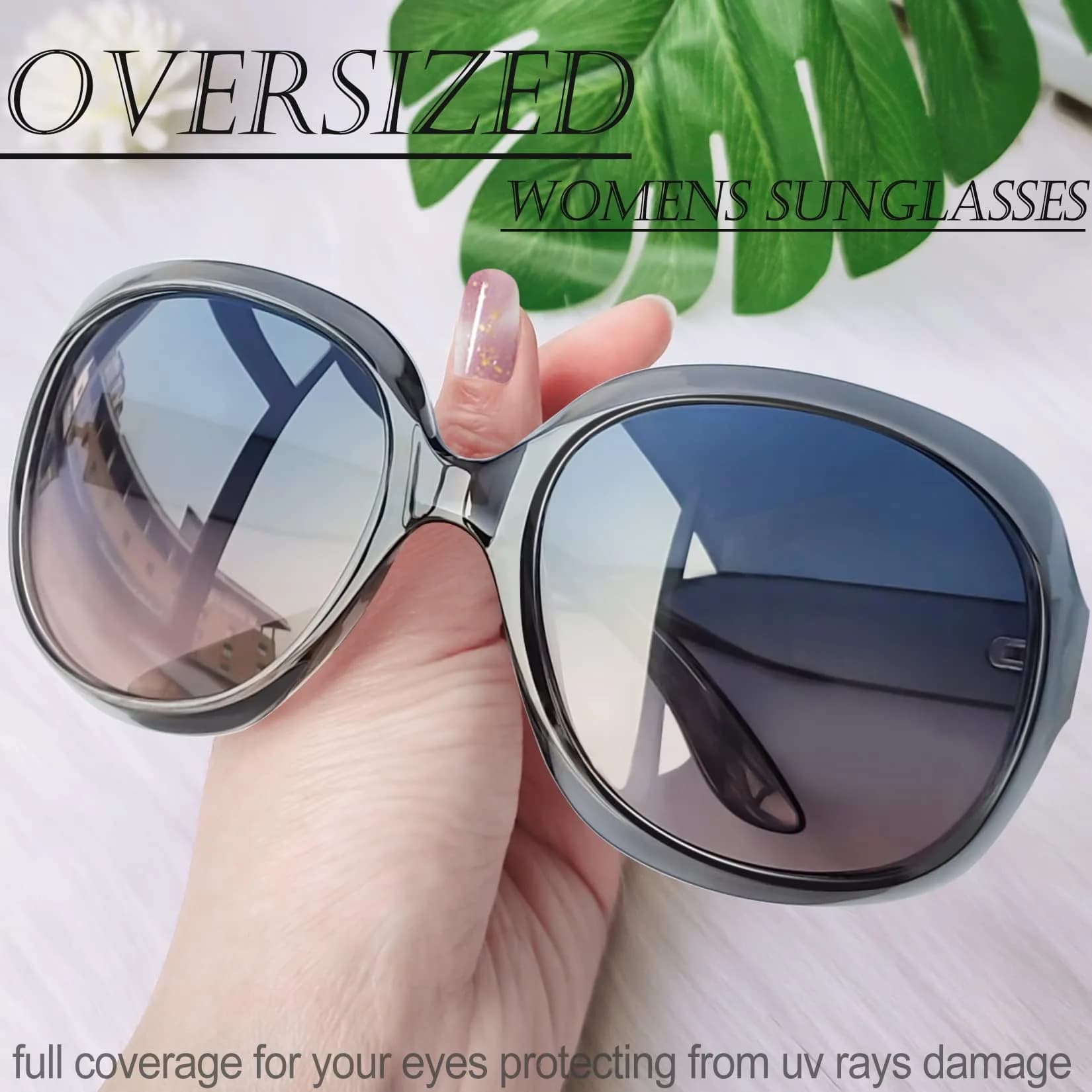 Joopin B15-Clear Grey/Blue Pink Gradient Oversized Butterfly Sunglasses for Women - view 4