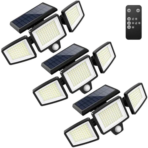 Tuffenough Solar Outdoor Lights 2500LM 210 LED Security Lights with Remote Control, 3 Heads, Waterproof IP65, 270° Flood Wall Lights (3 Pack) thumbnail 1