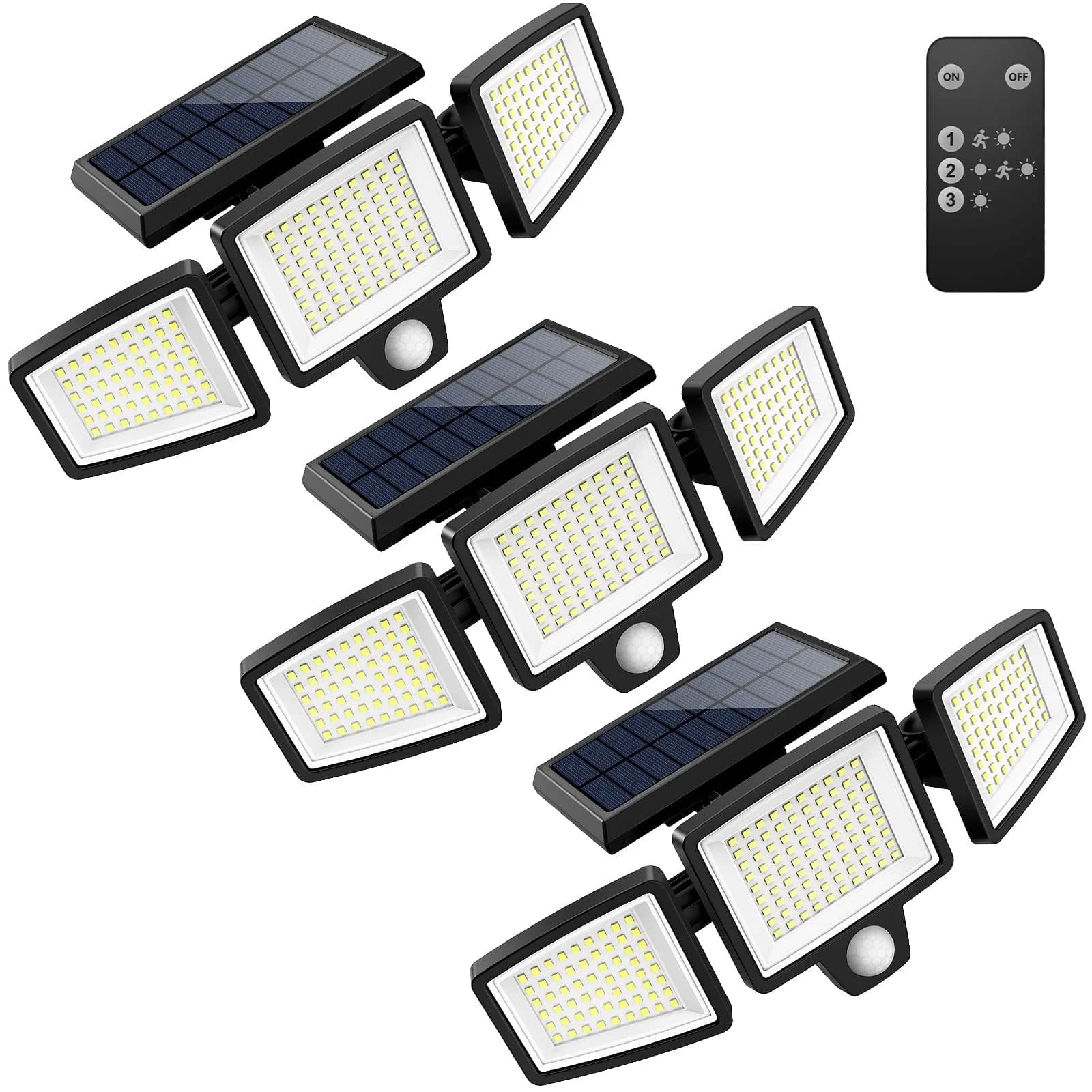 Tuffenough Solar Outdoor Lights 2500LM 210 LED Security Lights with Remote Control, 3 Heads, Waterproof IP65, 270° Flood Wall Lights (3 Pack)