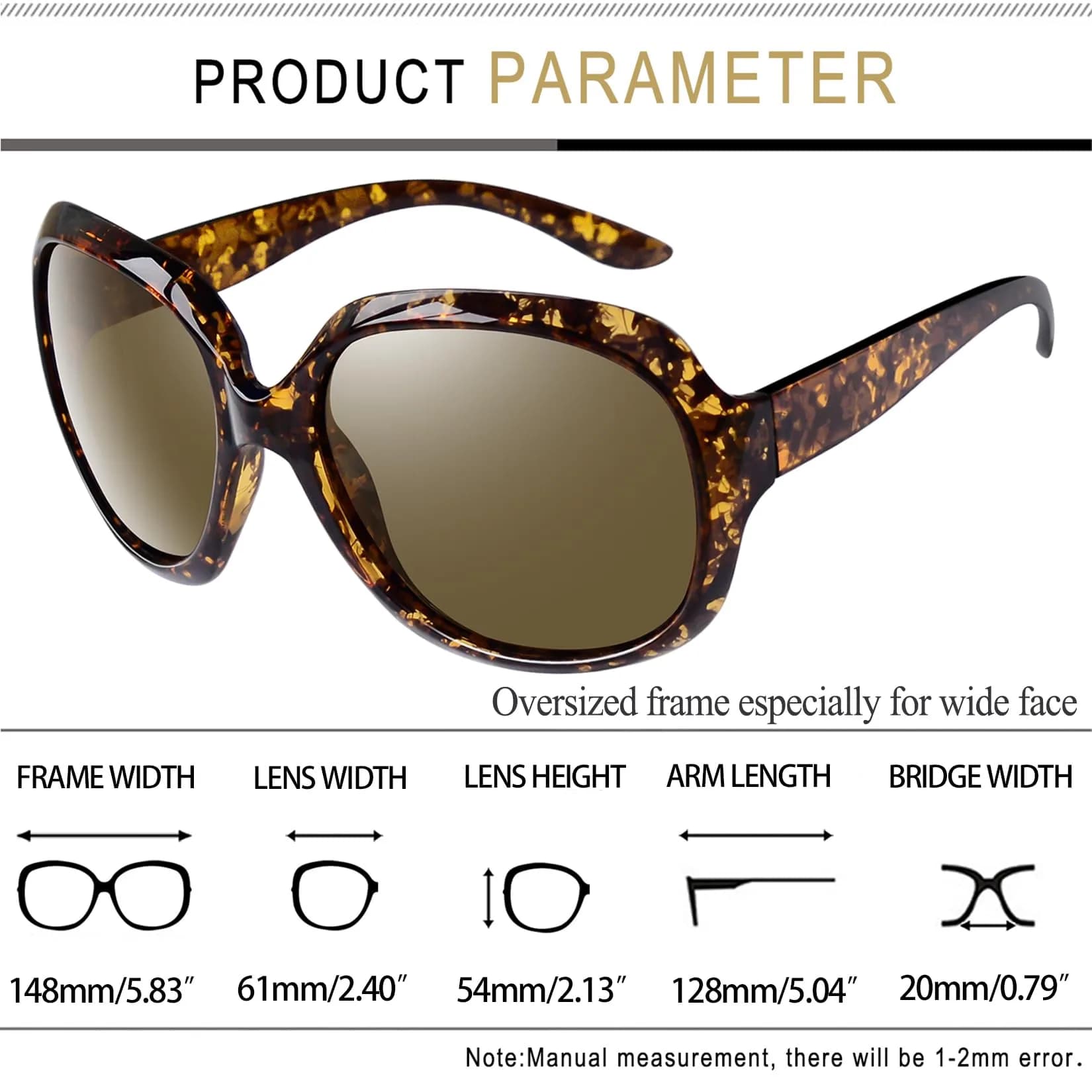 Joopin Oversized Butterfly Sunglasses Women Polarized | UV400 Protection, Tortoise Frame - view 5