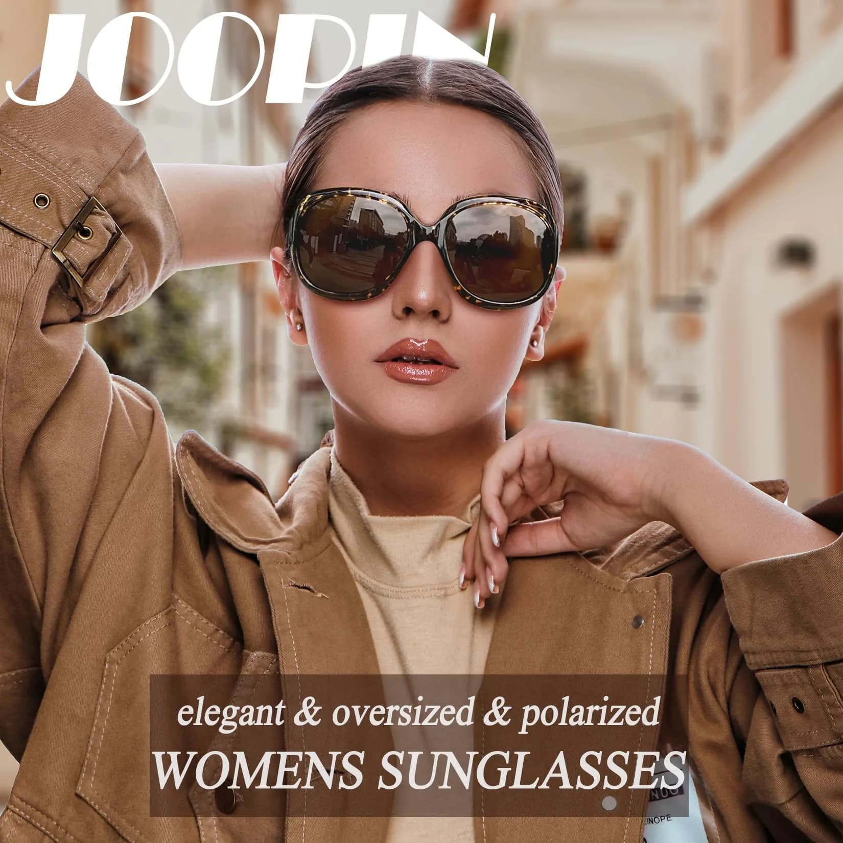 Joopin Oversized Butterfly Sunglasses for Women in Crystal Leopard/Brown with Brown Polarized UV400 Lenses - view 2