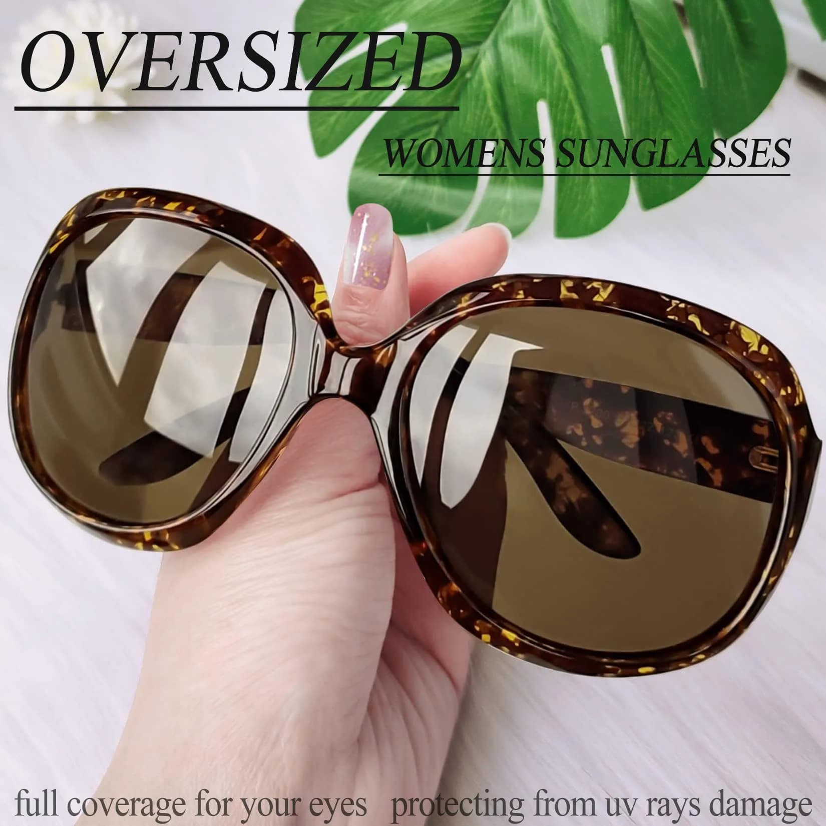 Joopin Oversized Butterfly Sunglasses for Women in Crystal Leopard/Brown with Brown Polarized UV400 Lenses - view 3