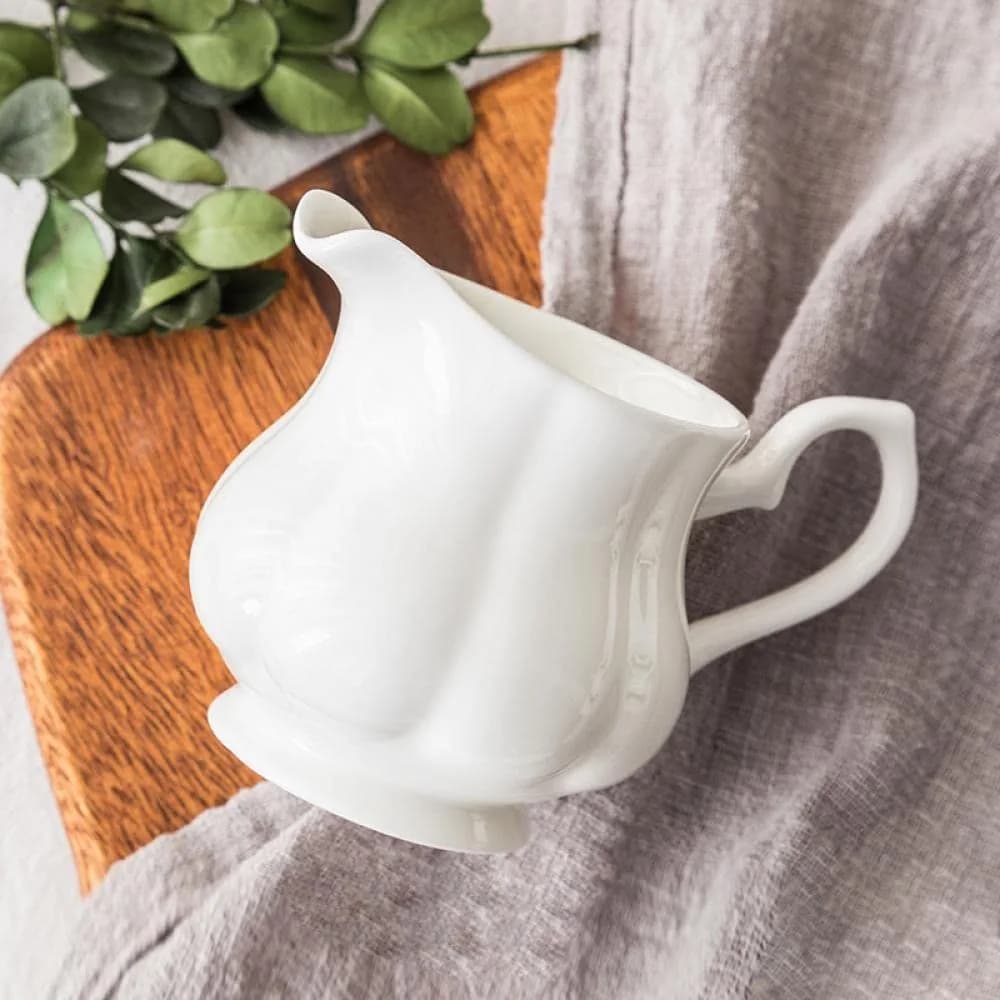 Bicuzat White Flower Shape Porcelain Sugar Bowl and Creamer Set with Lid 210ml (7 OZ) | Elegant Tableware for Tea Parties - view 5