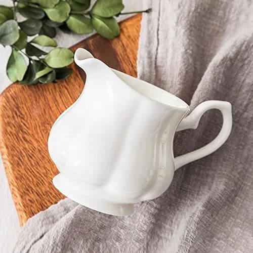Bicuzat White Flower Shape Porcelain Sugar Bowl and Creamer Set with Lid 210ml (7 OZ) | Elegant Tableware for Tea Parties thumbnail 5