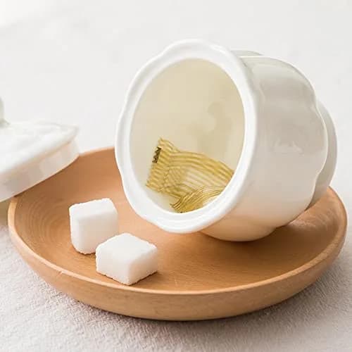 Bicuzat White Flower Shape Porcelain Sugar Bowl and Creamer Set with Lid 210ml (7 OZ) | Elegant Tableware for Tea Parties thumbnail 6