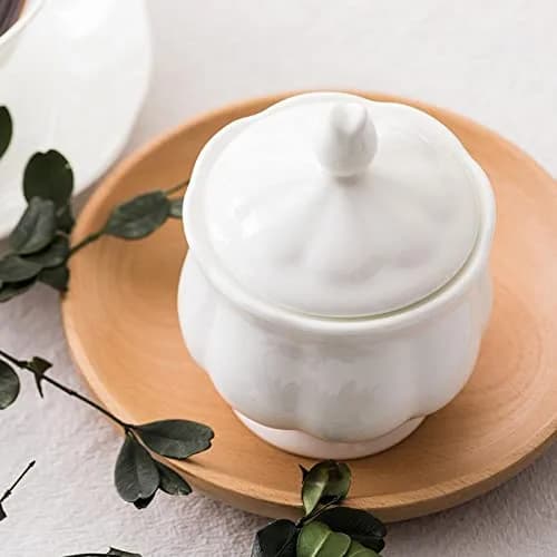 Bicuzat White Flower Shape Porcelain Sugar Bowl and Creamer Set with Lid 210ml (7 OZ) | Elegant Tableware for Tea Parties thumbnail 7