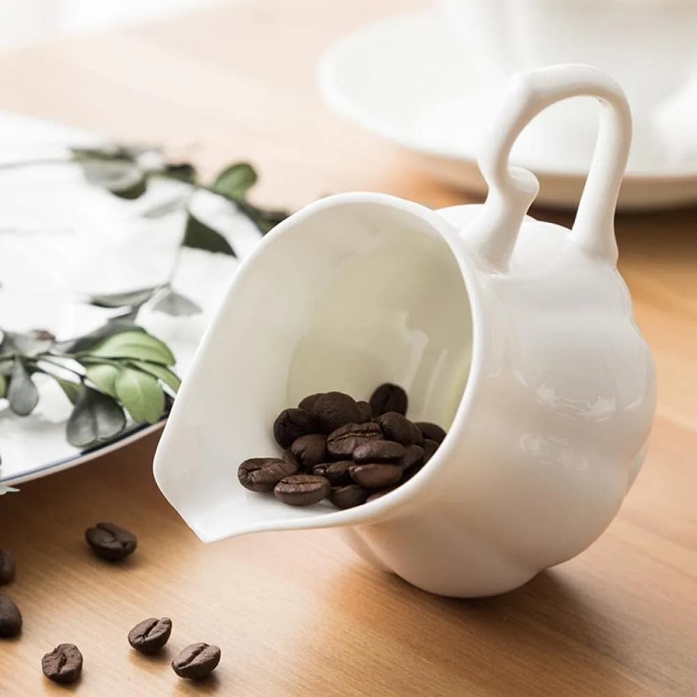Bicuzat White Flower Shape Porcelain Sugar Bowl and Creamer Set with Lid 210ml (7 OZ) | Elegant Tableware for Tea Parties - view 2
