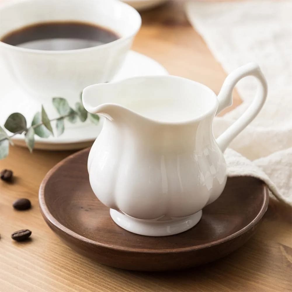 Bicuzat White Flower Shape Porcelain Sugar Bowl and Creamer Set with Lid 210ml (7 OZ) | Elegant Tableware for Tea Parties - view 4