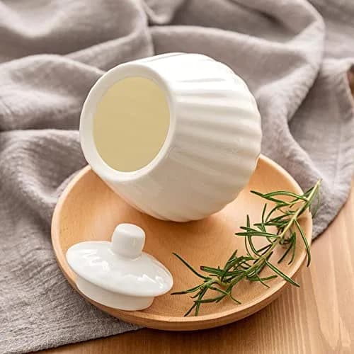 Bicuzat White Strip Porcelain Sugar Bowl and Creamer Set with Lid, 10 OZ & 13 OZ | Elegant Serveware for Indian Homes thumbnail 4