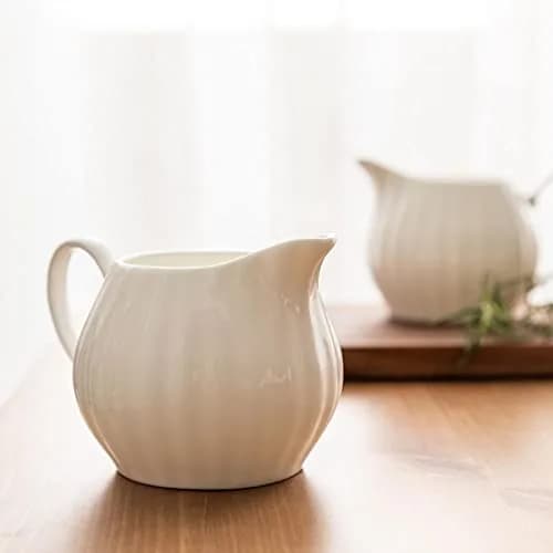Bicuzat White Strip Porcelain Sugar Bowl and Creamer Set with Lid, 10 OZ & 13 OZ | Elegant Serveware for Indian Homes thumbnail 8