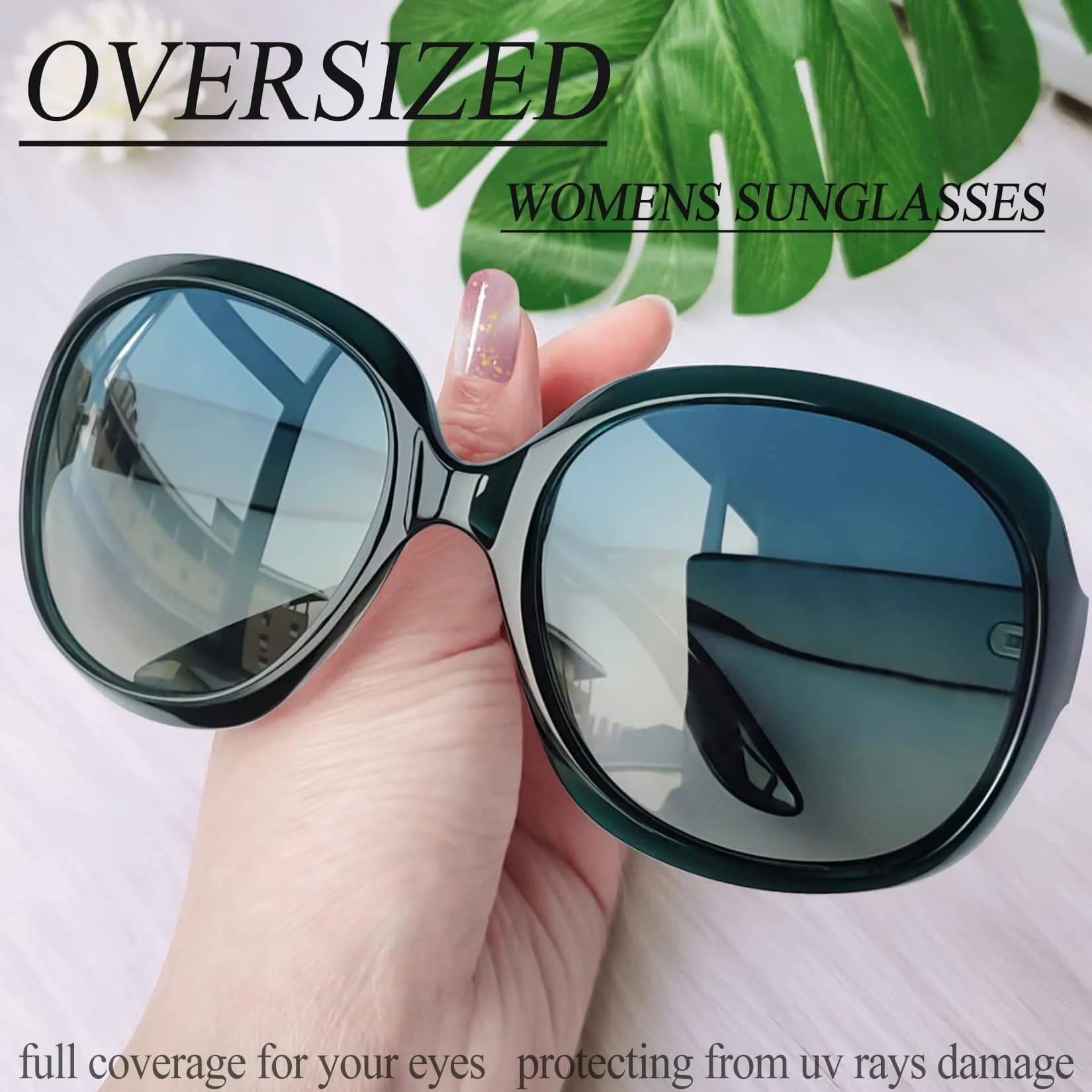 Joopin B17-Clear Green Gradient Oversized Butterfly Sunglasses for Women | Polarized UV400 Protection - view 3