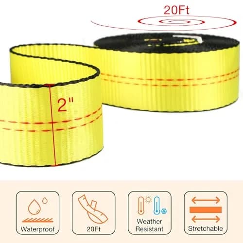 sumpluct Heavy Duty Tow Strap 2" x 20 Ft (4.54 kg / 9072 kg) | Recovery Strap with Reinforced Loops thumbnail 4