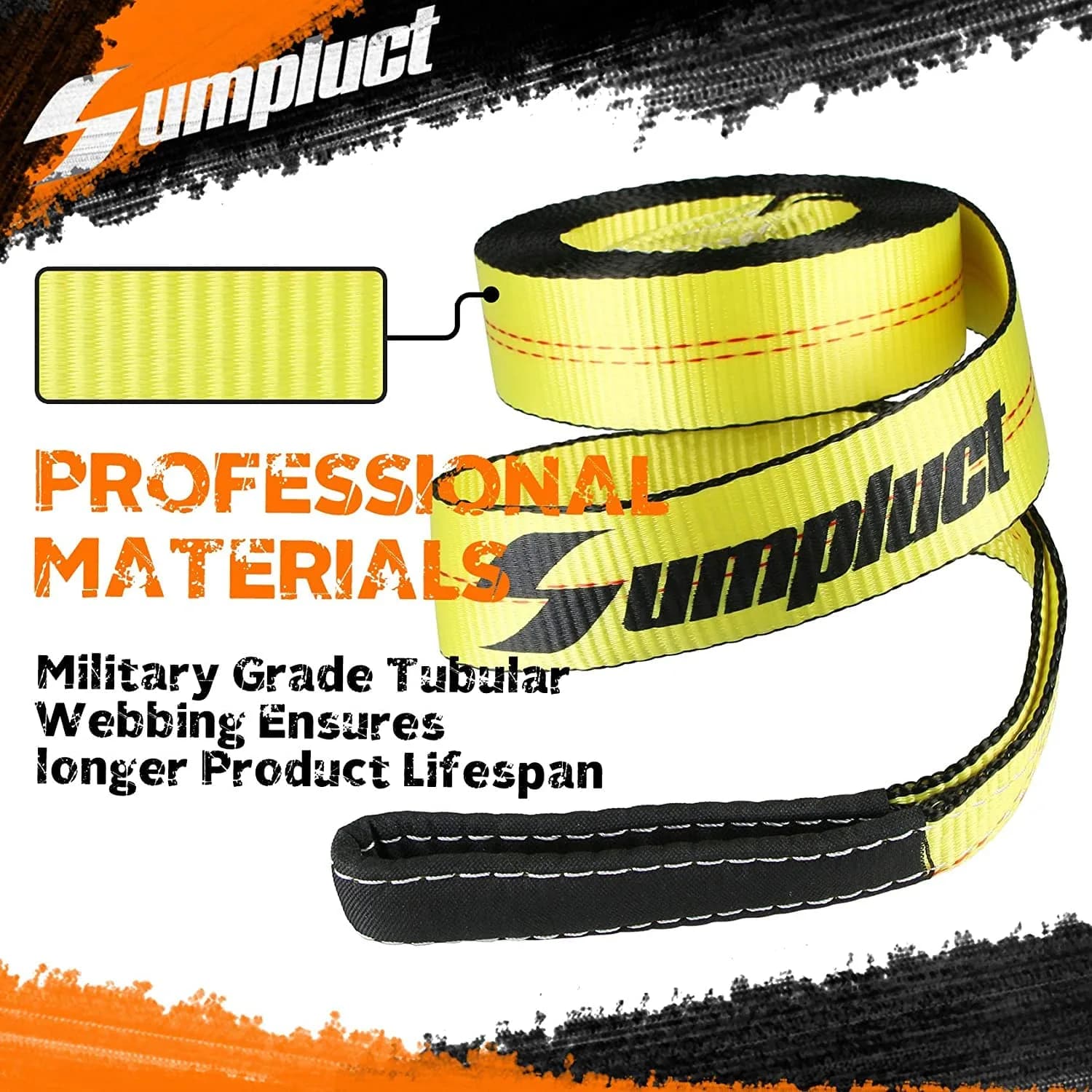 sumpluct Heavy Duty Tow Strap 2" x 20 Ft (4.54 kg / 9072 kg) | Recovery Strap with Reinforced Loops - view 5