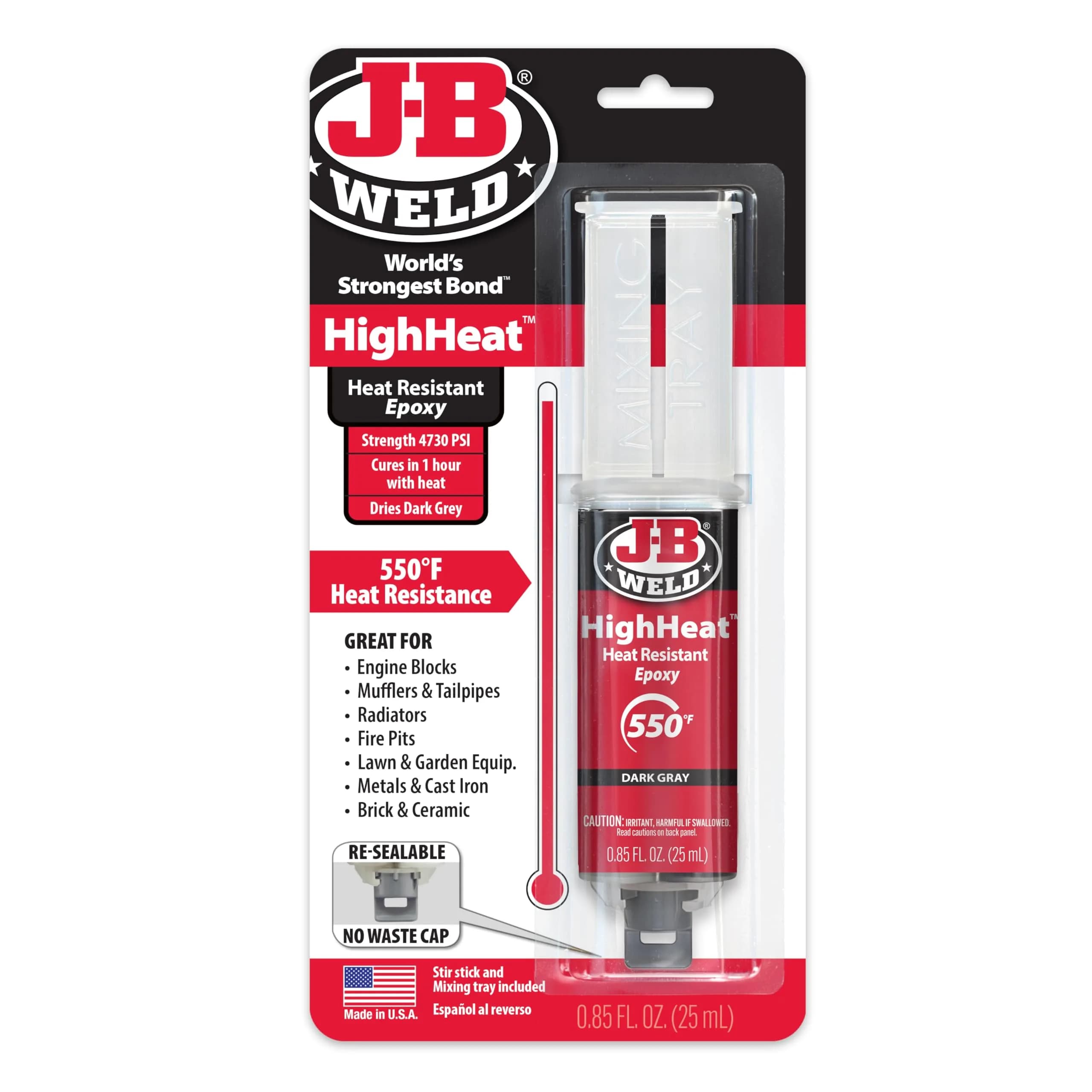 J-B Weld High Heat Epoxy Syringe 25ml | Heat-Resistant Bonding Adhesive for High Temperatures — Dark Grey
