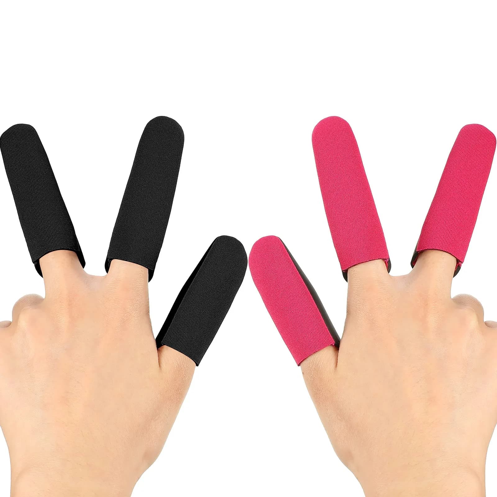 Nuanchu Heat Resistant Finger Guards for Hair Styling, 6 Pieces (Black & Rose Red) | Protects Thumb, Index & Middle Fingers — Red