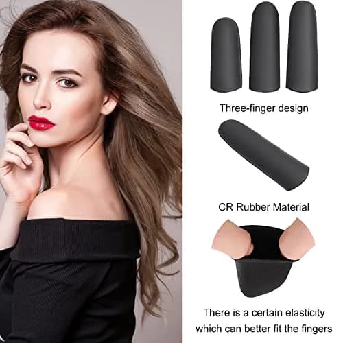 Nuanchu Heat Resistant Finger Guards for Hair Styling, 6 Pieces (Black & Rose Red) | Protects Thumb, Index & Middle Fingers thumbnail 3