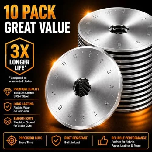 Kingsource 28mm Rotary Cutter Blades 10 Pack SKS-7 Steel | Sharp Replacement Blades for Quilting, Sewing, Fabric Cutting, Fits Olfa, Fiskars, Durable and Precise thumbnail 2