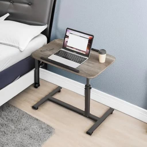 Furist Adjustable Overbed Bedside Table with Wheels, Oak Grey | 93cm (36.6") Height | Modern Style - view 5