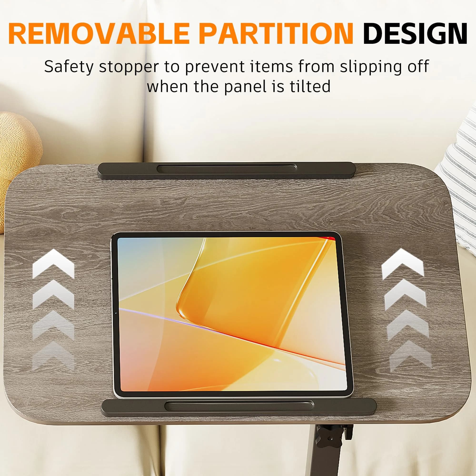 Furist Adjustable Overbed Bedside Table with Wheels, Oak Grey | 93cm (36.6") Height | Modern Style - view 8