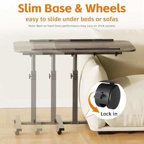 Furist Adjustable Overbed Bedside Table with Wheels, Oak Grey | 93cm (36.6") Height | Modern Style thumbnail 9