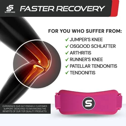 SS SLEEVE STARS Patellar Tendon Support Strap for Knee Pain Relief - Adjustable Fit for Adults & Youth - Hot Pink thumbnail 2
