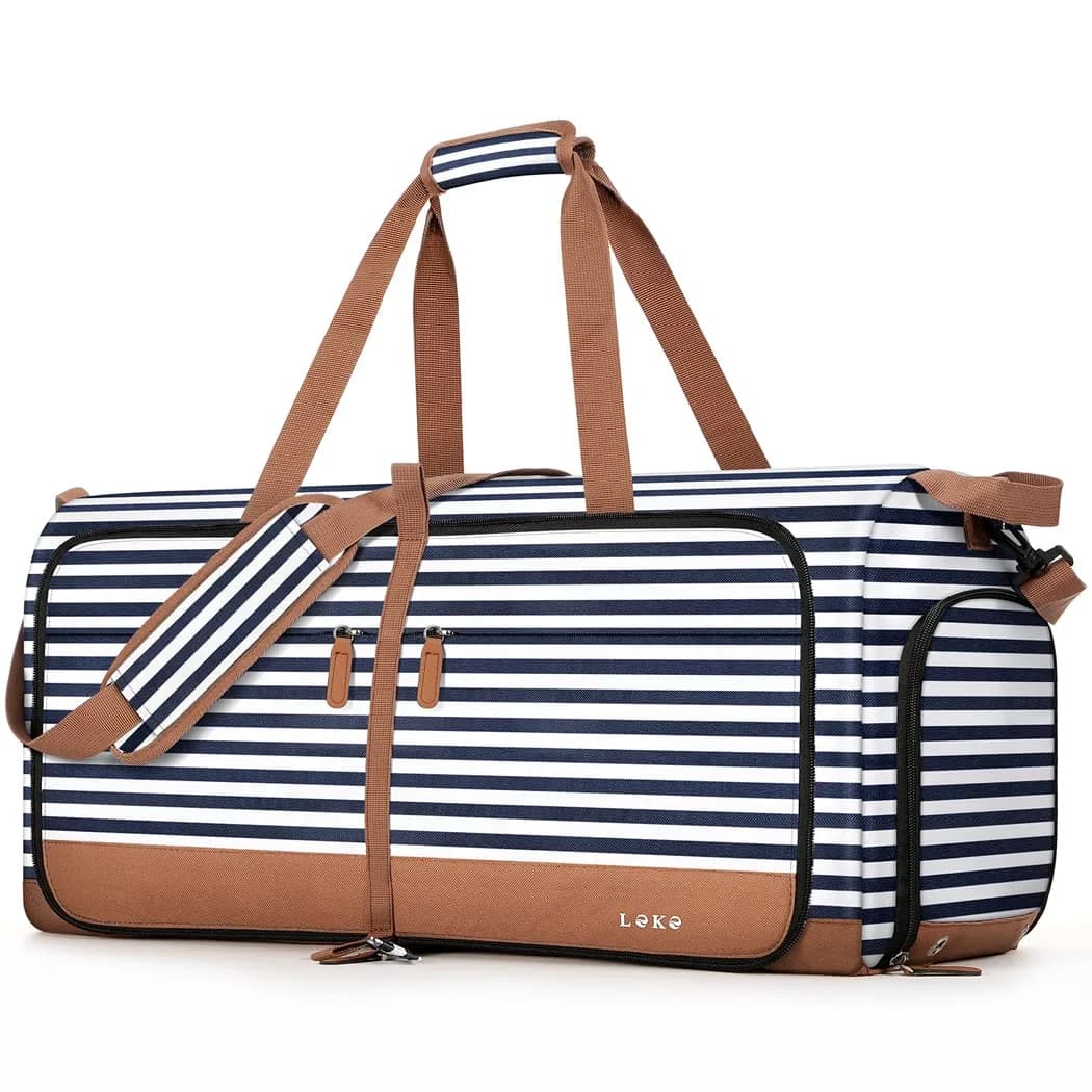 Lekesky Foldable Travel Duffle Bag 80L Blue Stripes | Large Capacity, Water-Resistant & Compact