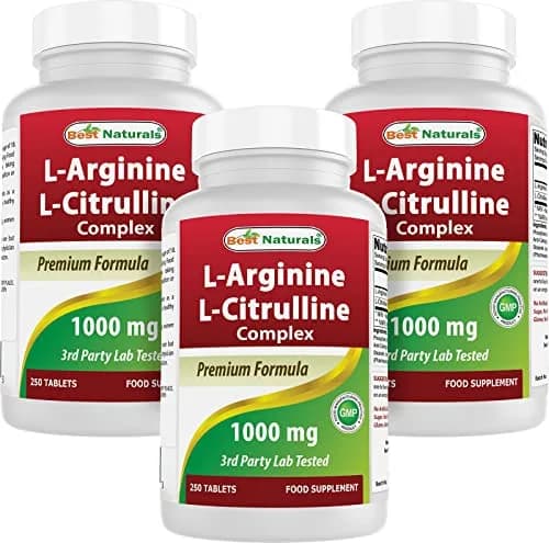 Best Naturals L-Arginine L-Citrulline Complex 1000 mg 750 Tablets (250 Count x 3 Bottles) | 3rd Party Lab Tested for Purity & Quality thumbnail 1