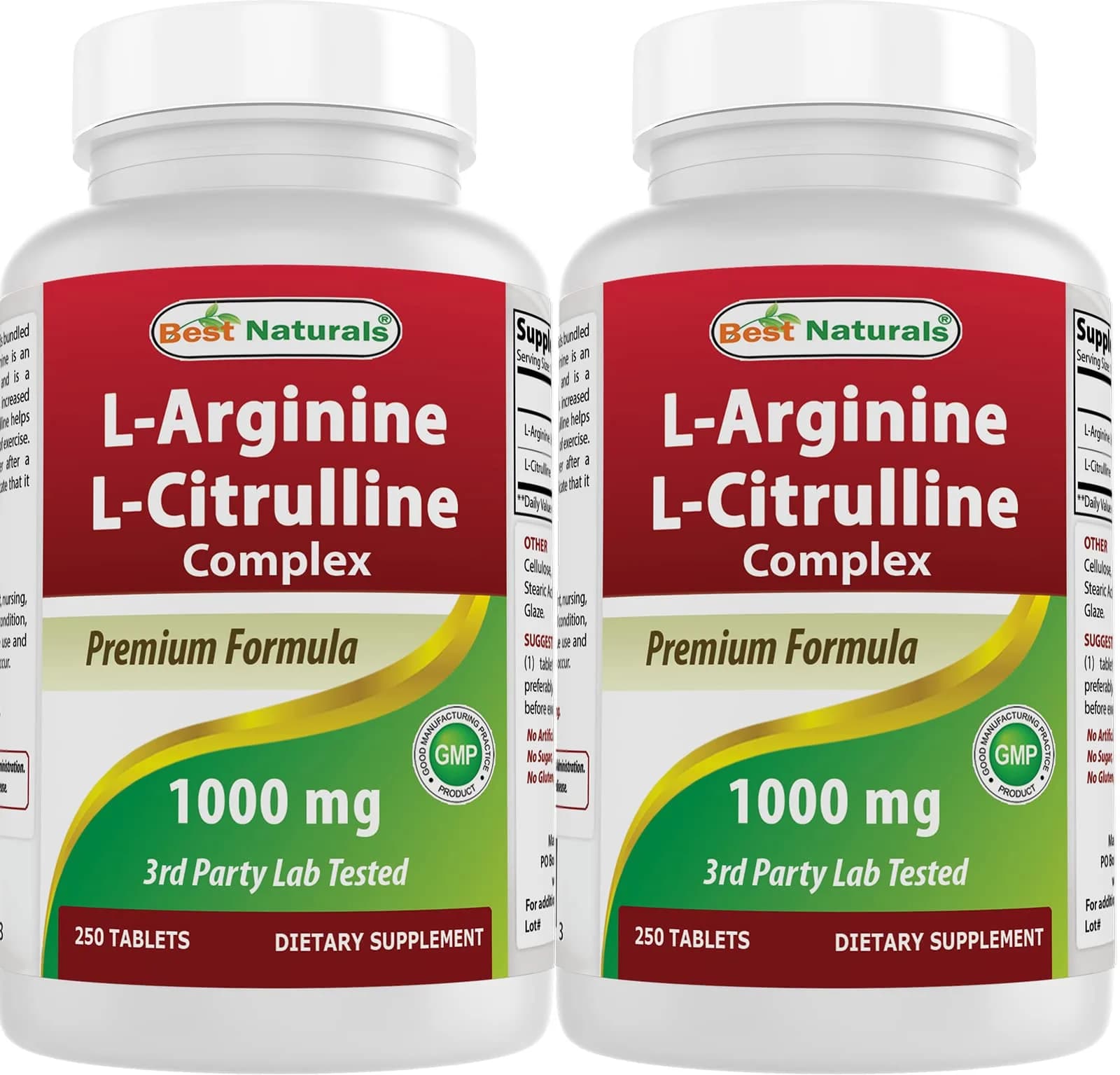 Best Naturals L-Arginine L-Citrulline Complex 1000 mg 500 Tablets (250 Count x 2) | 3rd Party Tested for Purity & Quality - main product image