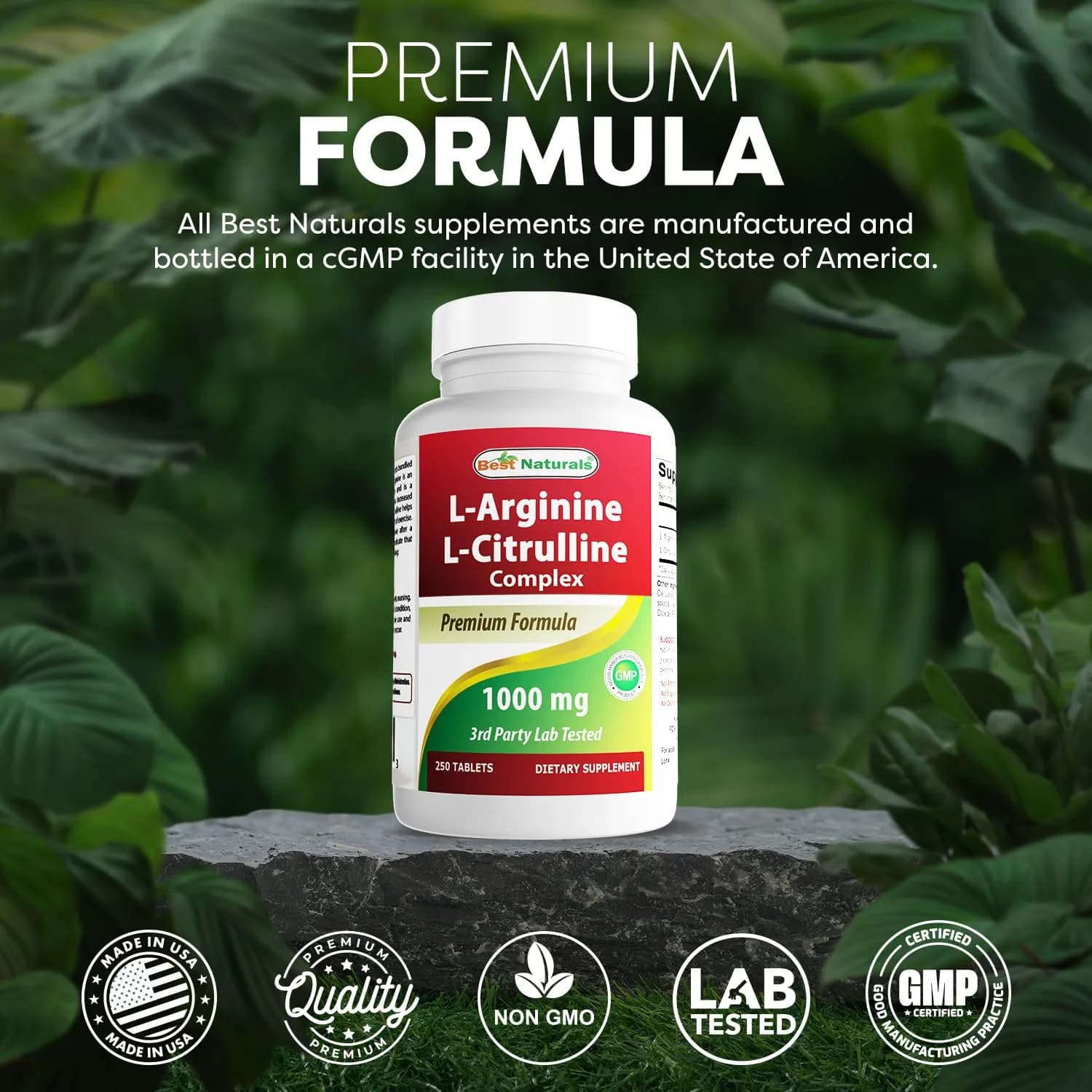 Best Naturals L-Arginine L-Citrulline Complex 1000 mg 500 Tablets (250 Count x 2) | 3rd Party Tested for Purity & Quality - view 5