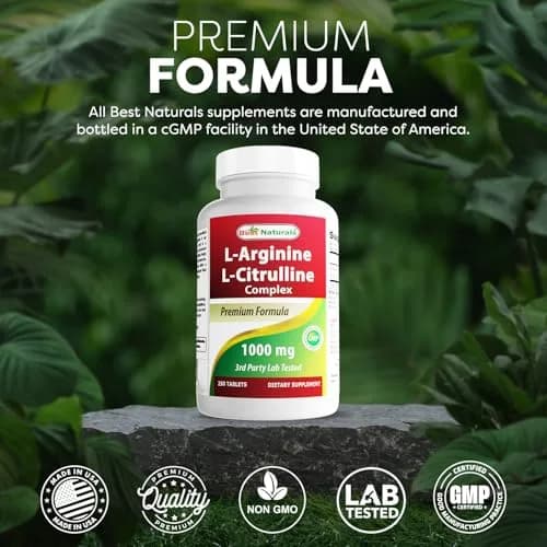 Best Naturals L-Arginine L-Citrulline Complex 1000 mg 500 Tablets (250 Count x 2) | 3rd Party Tested for Purity & Quality thumbnail 5