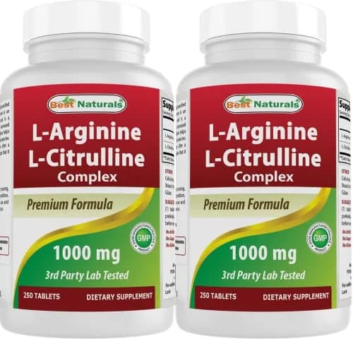 Best Naturals L-Arginine L-Citrulline Complex 1000 mg 500 Tablets (250 Count x 2) | 3rd Party Tested for Purity & Quality thumbnail 1