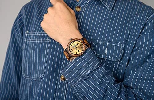 BOBO BIRD Yellow Dial Men's Zebra Wooden Quartz Watch 45.6mm (1.79in) | Week & Date Display Handmade Casual Watch thumbnail 5
