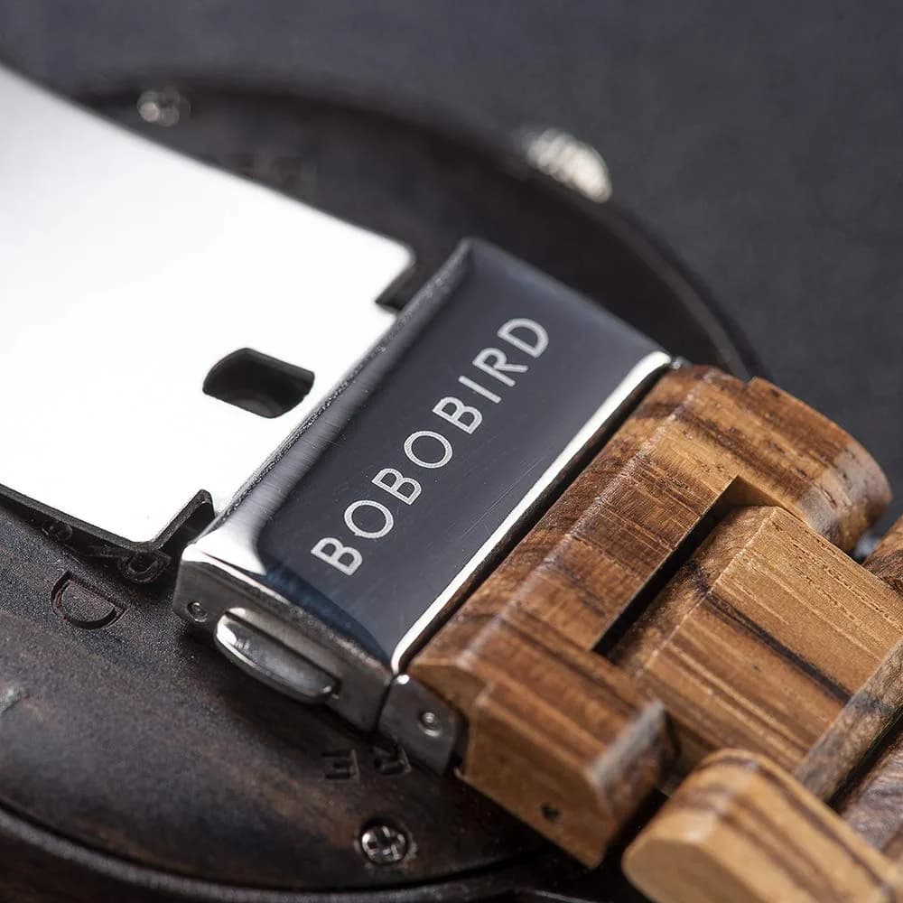 BOBO BIRD Yellow Dial Men's Zebra Wooden Quartz Watch 45.6mm (1.79in) | Week & Date Display Handmade Casual Watch - view 8