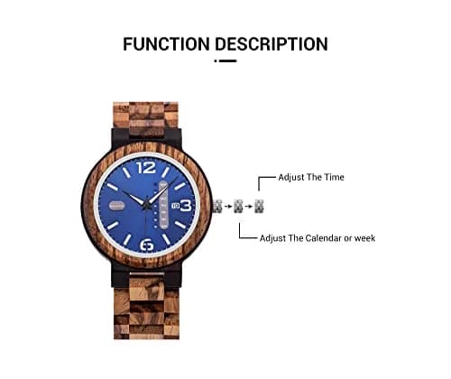 BOBO BIRD Yellow Dial Men's Zebra Wooden Quartz Watch 45.6mm (1.79in) | Week & Date Display Handmade Casual Watch thumbnail 9
