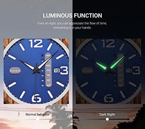 BOBO BIRD Zebra Wooden Watch Men's Blue Dial Week Date Display 45.6mm (1.8in) | Handmade Casual Quartz thumbnail 8