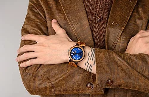 BOBO BIRD Zebra Wooden Watch Men's Blue Dial Week Date Display 45.6mm (1.8in) | Handmade Casual Quartz thumbnail 9