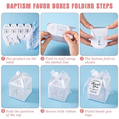 MTLEE 100 Pcs Baptism Rosary Set with Gift Boxes, Organza Bags & Thank You Tags | Pink Gold Religious Ceremony Favors thumbnail 4