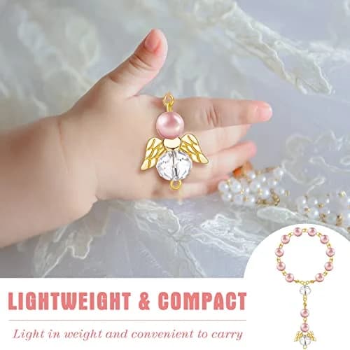 MTLEE 100 Pcs Baptism Rosary Set with Gift Boxes, Organza Bags & Thank You Tags | Pink Gold Religious Ceremony Favors thumbnail 5