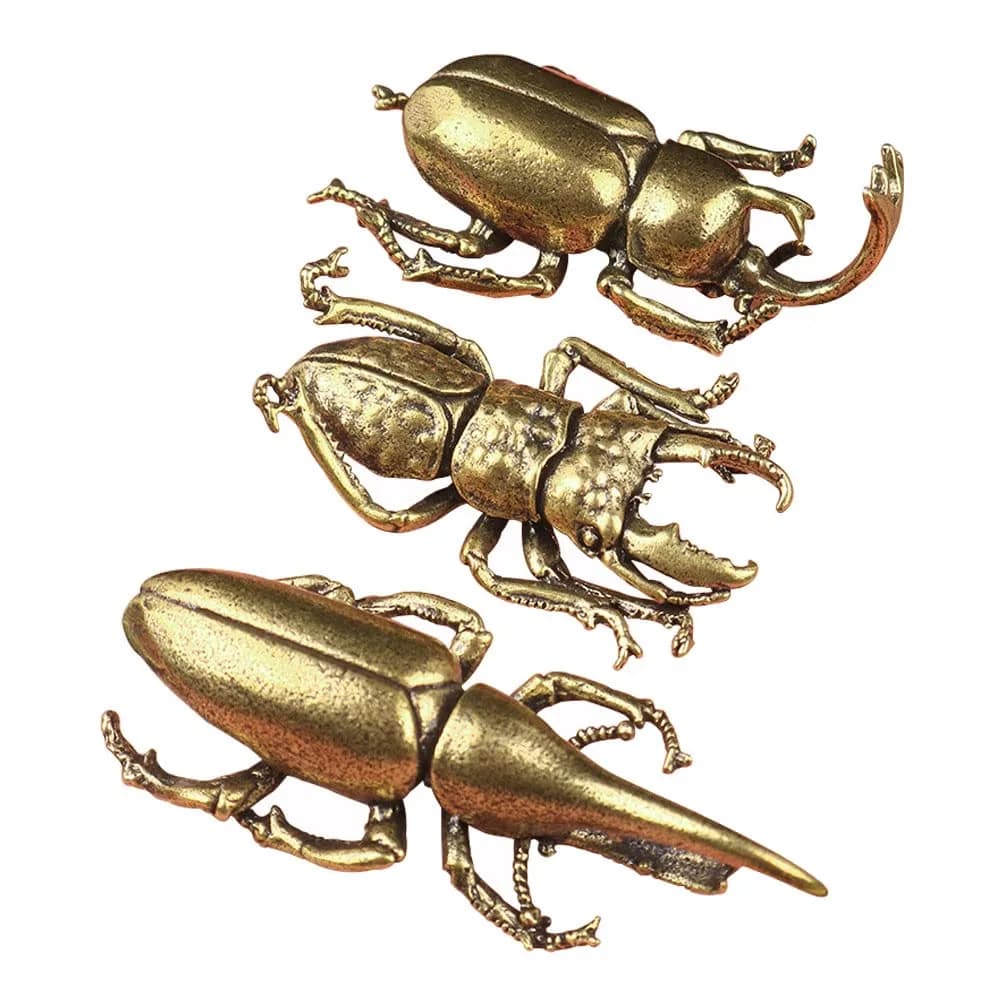 brandname Solid Copper Simulation Beetle Decorations Brass Taurus Insect Miniatures 3 pcs | Unique Brass Home Decor - main product image