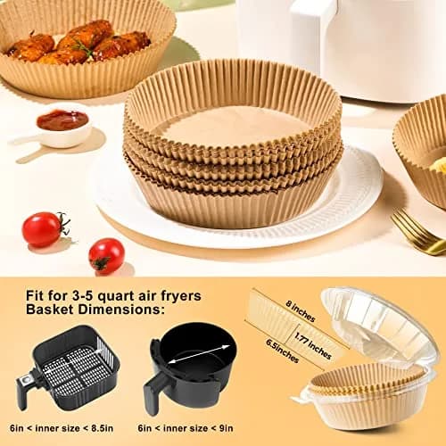 ctizne Air Fryer Disposable Parchment Paper Liners 100Pcs, 6.5" Round (16.5cm) for 3-5QT Air Fryers | Non-Stick & Waterproof thumbnail 2