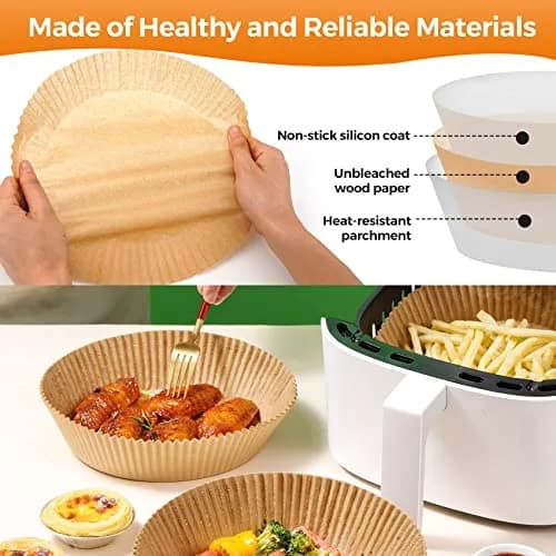 ctizne Air Fryer Disposable Parchment Paper Liners 100Pcs, 6.5" Round (16.5cm) for 3-5QT Air Fryers | Non-Stick & Waterproof thumbnail 3